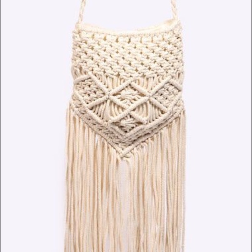 Urban Outfitters Cream Macramé Fringe Shoulder Bag